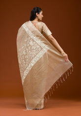 Elegant Gold Tissue Saree with Silver Zariwork Embroidery – Unstitched Blouse Included